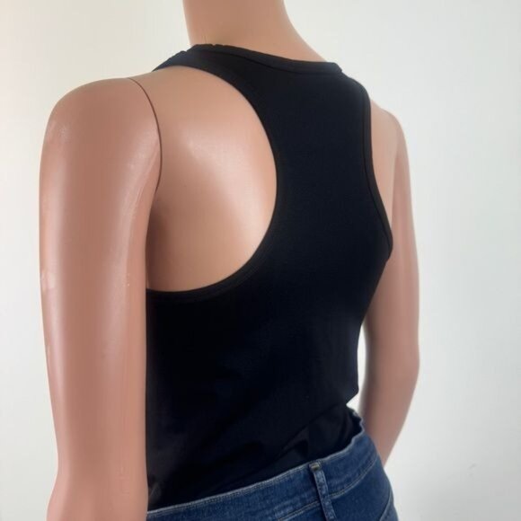 Zenana Racerback Scoop Neck Snap Bottom Basic Tank Top Leotard Bodysuit Black - Picture 5 of 7
